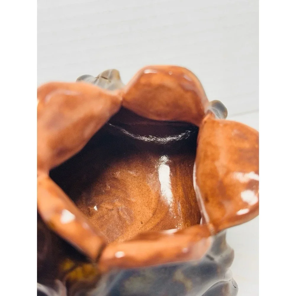Vintage Evangeline Style Reactive Glaze Flower Petal‎ Pottery Vase Brown Orange